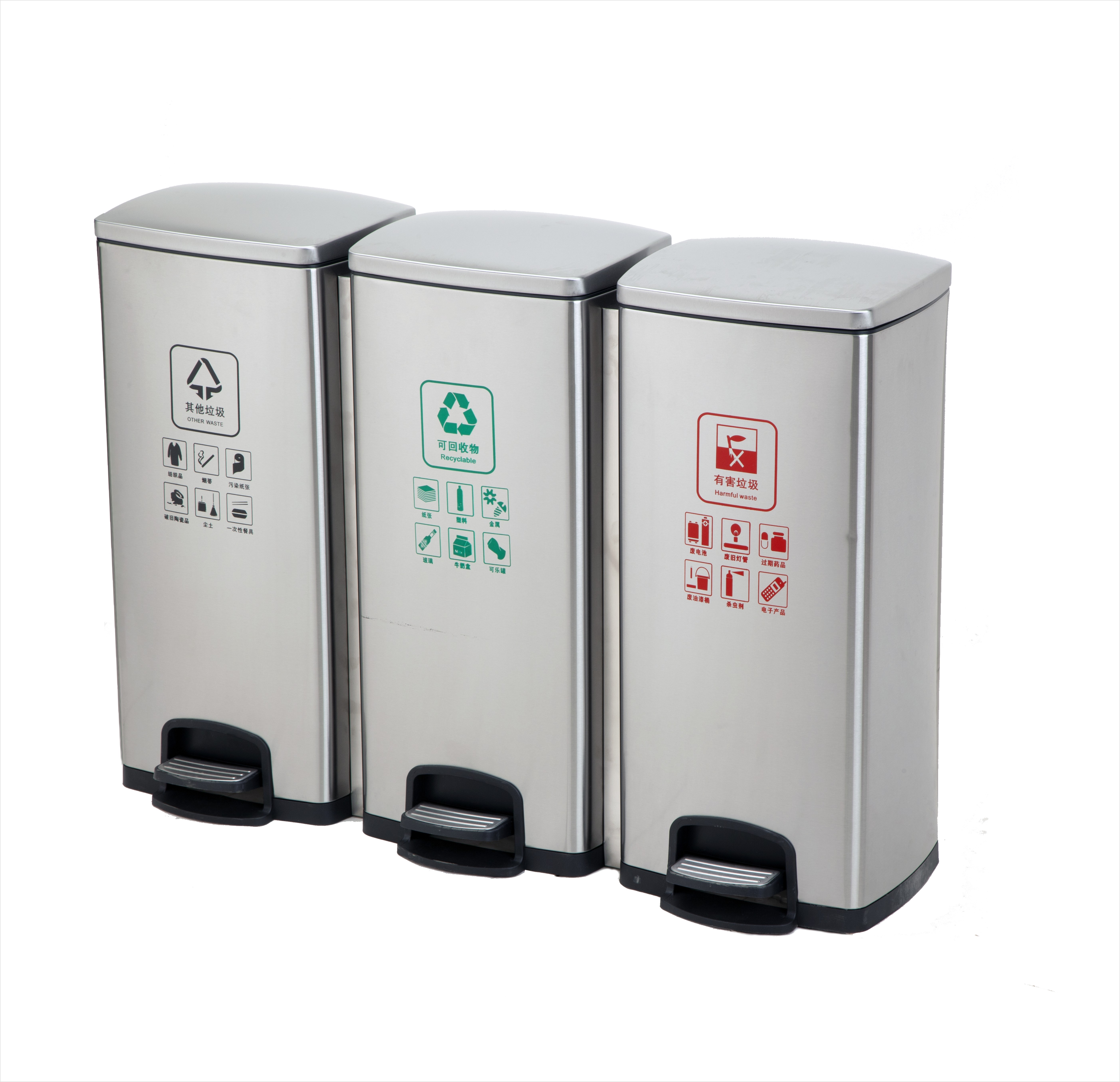 Triple 24 gallons en acier inoxydable pied contrôle poubelle salle de bain cuisine européenne poubelle silencieuse ménage poubelle cuisine